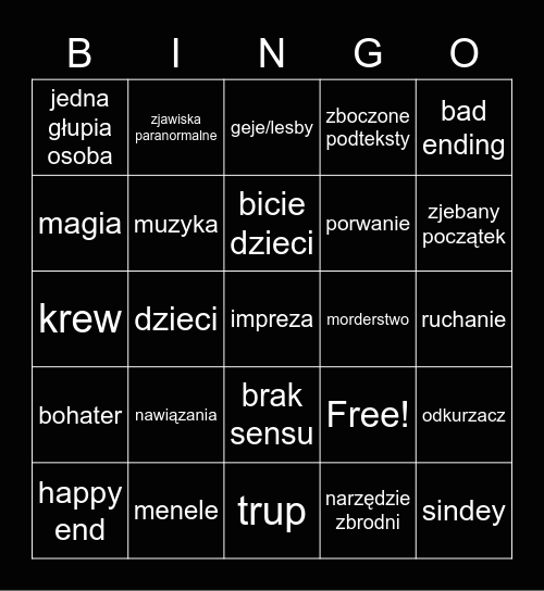 straszny film Bingo Card