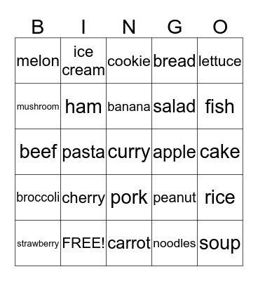 Food Bingo Card