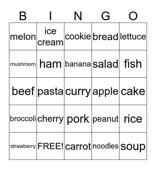 Food Bingo Card