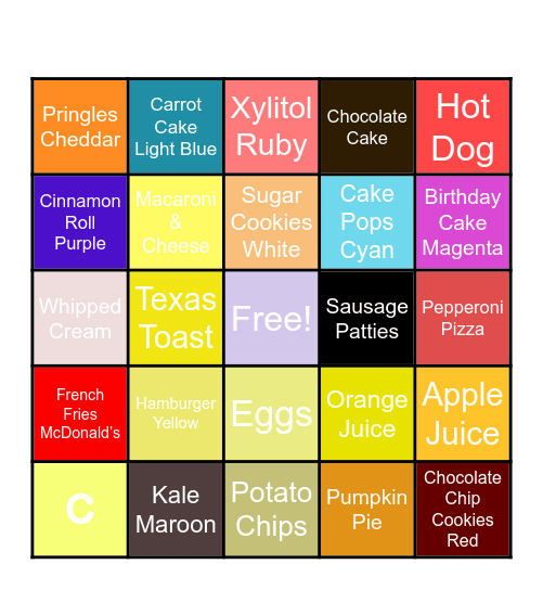 Desserts Bingo Card