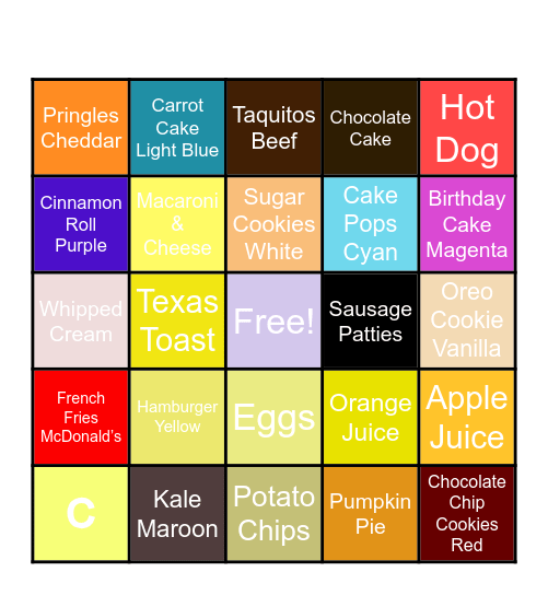 Desserts Bingo Card