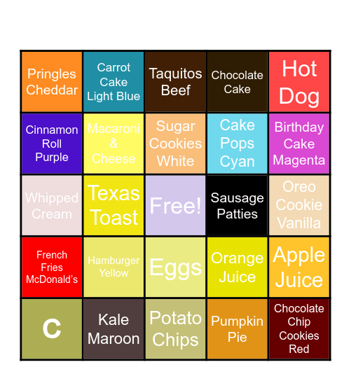 Desserts Bingo Card