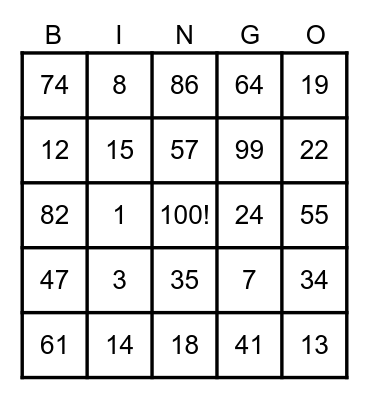 100 Days of School! Bingo Card