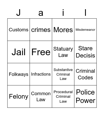 Chapter 1 Intro to Criminal Law Bingo Card