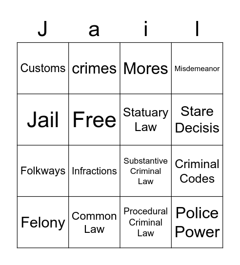 Chapter 1 Intro to Criminal Law Bingo Card