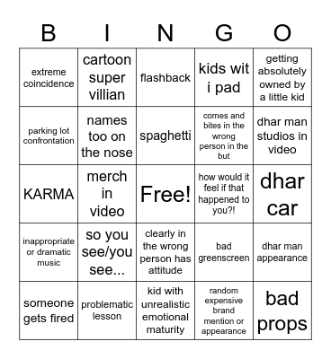 Dhar Man Bingo Card