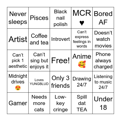 Adalie’s bingo card Bingo Card