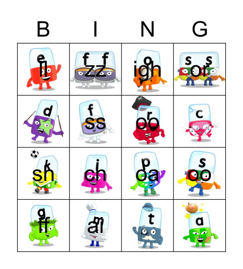 Alphablocks Phase 2 Bingo Card