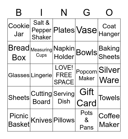 Rachel's Shower -- July 25, 2015 Bingo Card