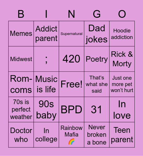 Megan’s Bingo Card