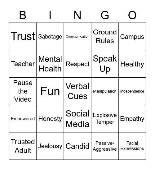 February Character Chats Bingo Card