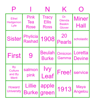 AKA BINGO Card