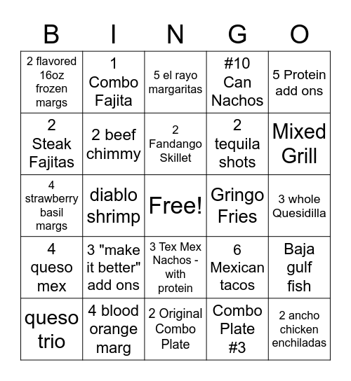 El Rayo Bingo Card