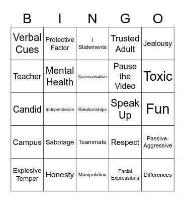 Character Chats Bingo Card