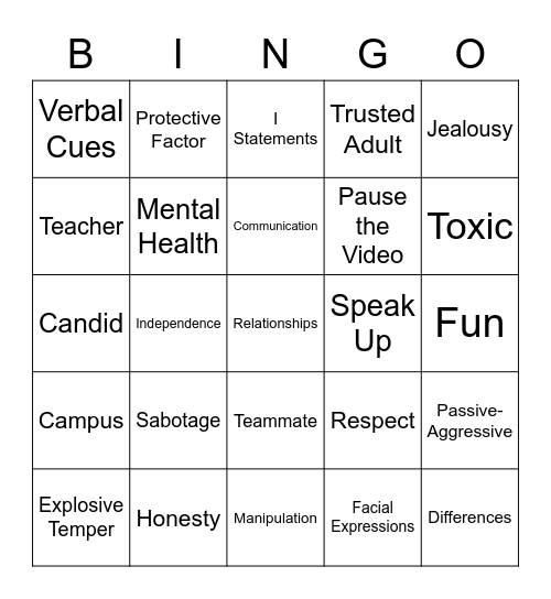 Character Chats Bingo Card