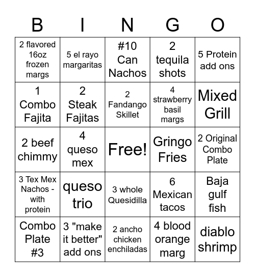 El Rayo Bingo Card