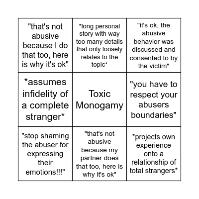 Are the monogamous ok? Comment section bingo Card