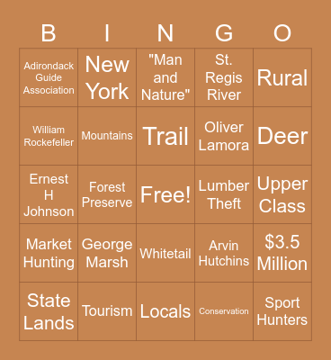 The Adirondacks Bingo Card