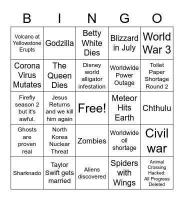 Apocalypse Bingo Card