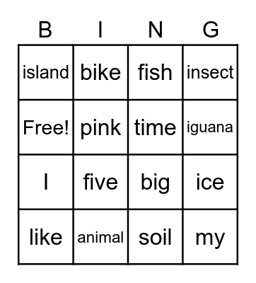 Short and long vowel /i/ Bingo Card