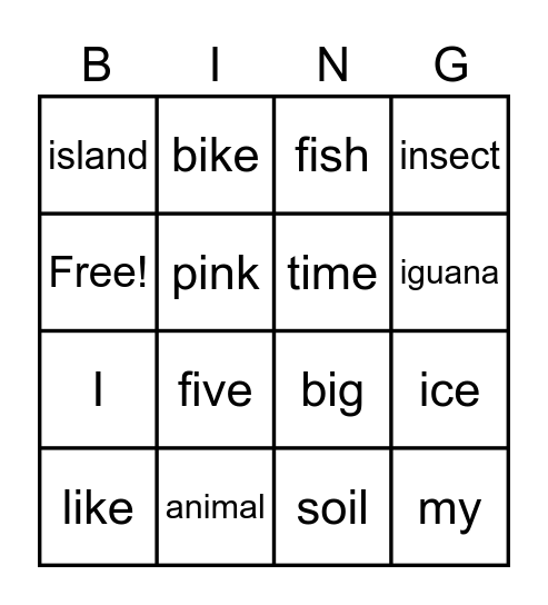 Short and long vowel /i/ Bingo Card