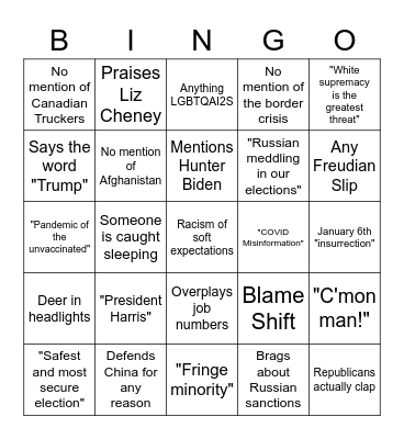 Biden State of the Union Bingo Card Bingo Card