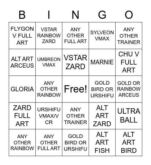 Brilliant Stars Bingo Card