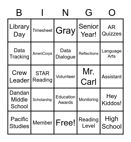 AmeriCorp BINGO Card