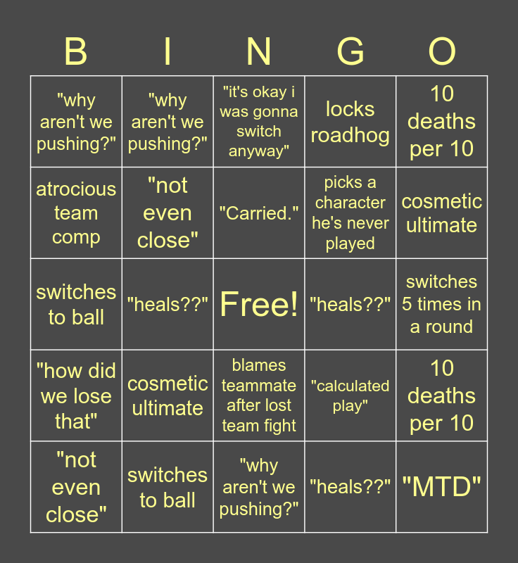 nic ranked bingo Card