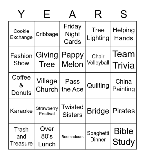 50 YEARS Bingo Card