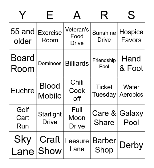 50 YEARS Bingo Card