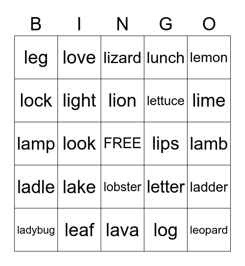 Initial /l/ words Bingo Card