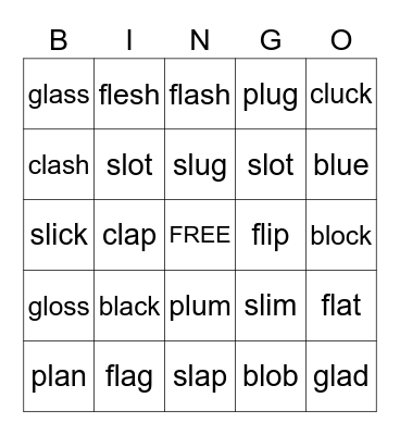 /l/ blend words Bingo Card