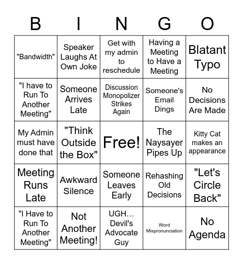 BAD MEETING BINGO - II Bingo Card