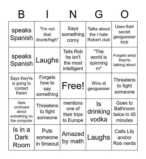 Chloe Bingo Card