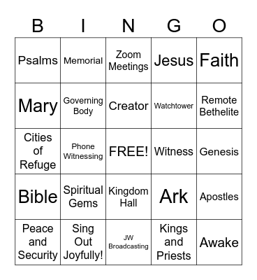 JW Topics Bingo Card