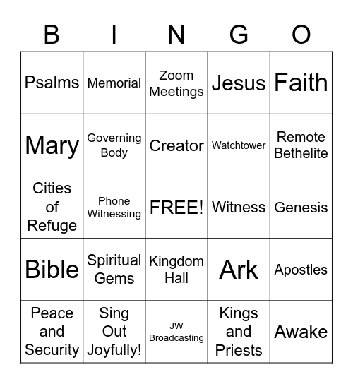 JW Topics Bingo Card