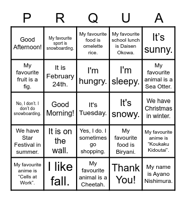 AA  PURI KYU AA Bingo Card