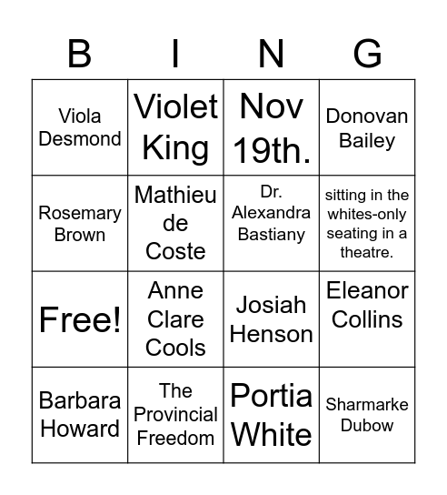 Black History Month Bingo Card