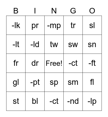 Blends Bingo Card