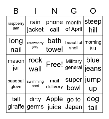 /J/ and /L/ bingo Card