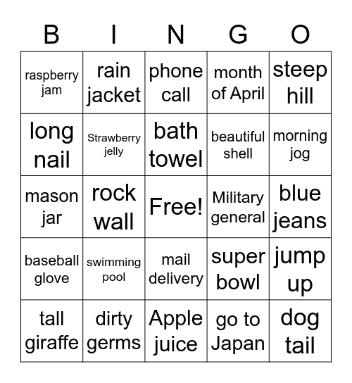 /J/ and /L/ bingo Card