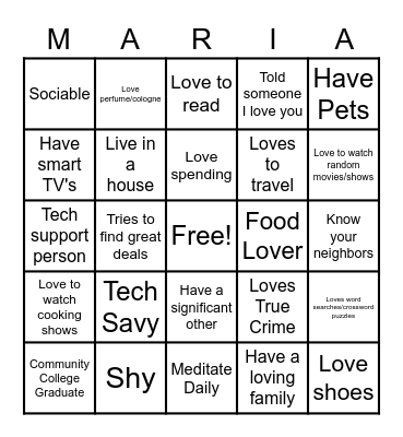 Maria Bingo Card