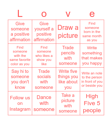 Self Love Club Bingo Card