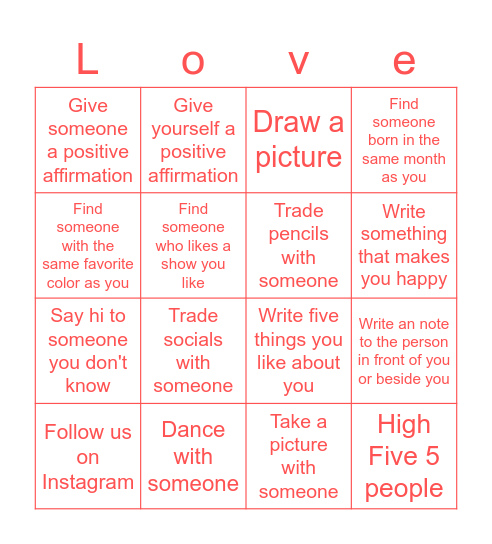 Self Love Club Bingo Card