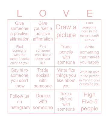 Self Love Bingo Card