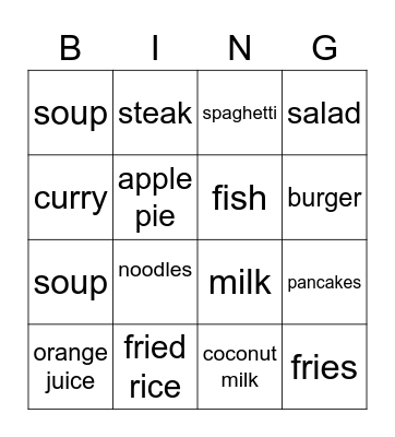 Food Bingo Card