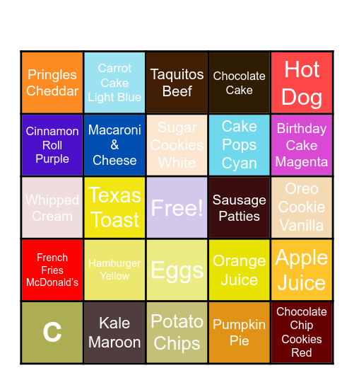 Desserts Bingo Card