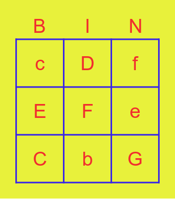 Letters A to G Bingo Card