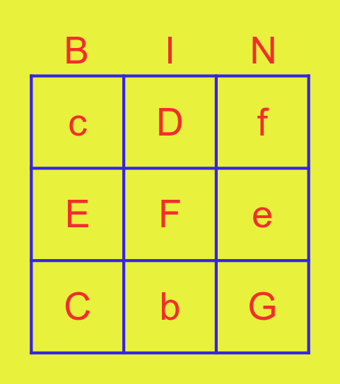 Letters A to G Bingo Card